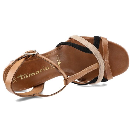 Brązowe sandały damskie Tamaris z klamrą eleganckie bez wzorów skórzane na lato 