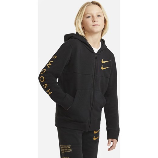 Bluza z kapturem i zamkiem na całej długości dla dużych dzieci (chłopców) Nike Sportswear Swoosh - Czerń Nike M Nike poland