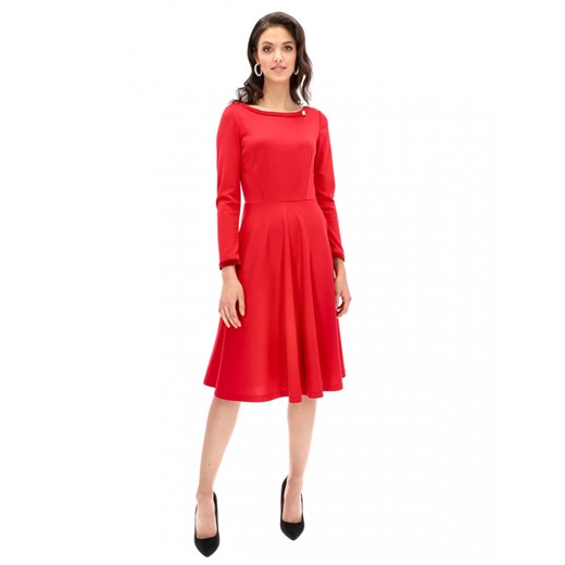Czerwona sukienka z welurowym wykończeniem L'AF WALEO 40 Eye For Fashion