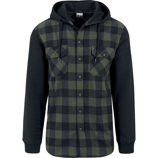 Urban Classics - Koszula flanelowa z kapturem (w kratę) - Koszula flanelowa - czarny zielony XL EMP