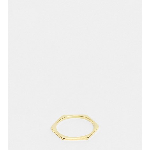 ASOS DESIGN – Pozłacany pierścionek ze srebra wysokiej próby w kształcie cienkiego sześciokąta-Złoty S Asos Poland