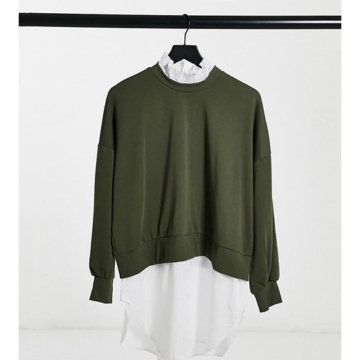 Noisy May Curve – Sweter w kolorze khaki z wykończeniem koszulowym-Zielony Noisy May Curve 48 Asos Poland