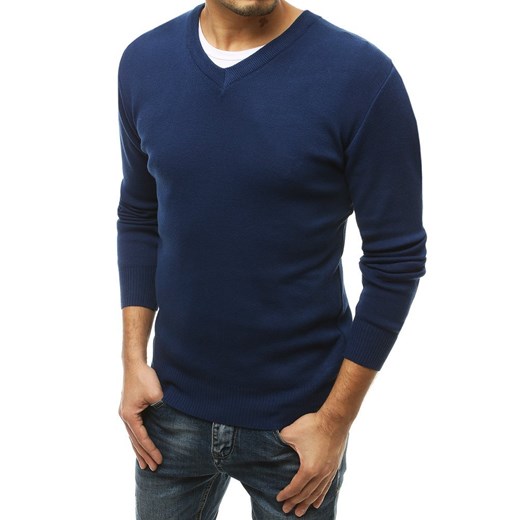 Sweter męski w serek niebieski WX1546 Dstreet L okazyjna cena DSTREET