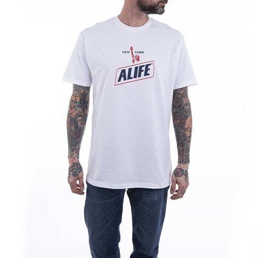 Biały t-shirt męski Alife z napisami 