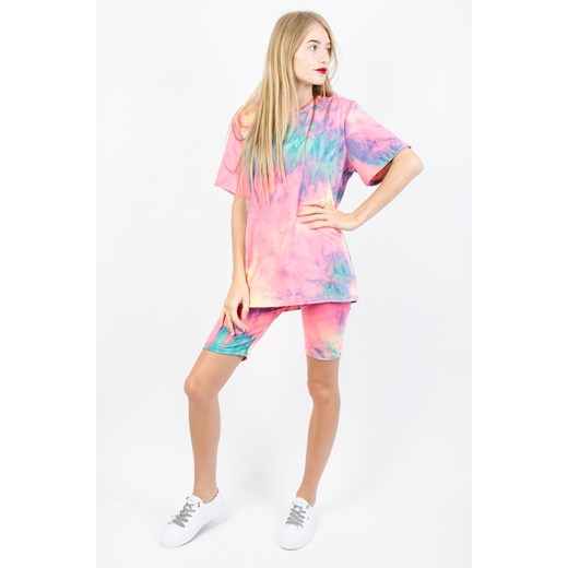 RÓŻOWY KOMPLET T-SHIRT + KOLARKI Z EFEKTEM TIE DYE Olika L/XL olika.com.pl