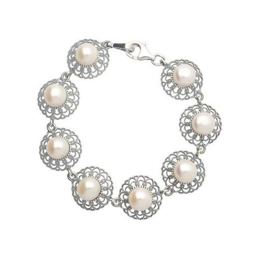 Srebrna oksydowana bransoletka z perłami L 1726 Polcarat Design  Polcarat Design
