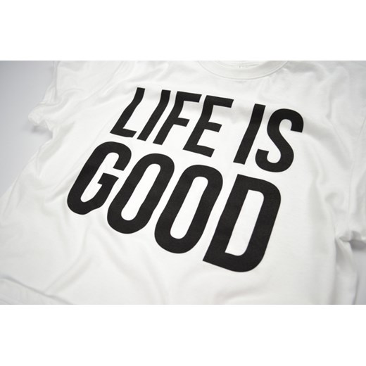T-shirt LIFE IS GOOD jestemklasykiem bialy angielskie