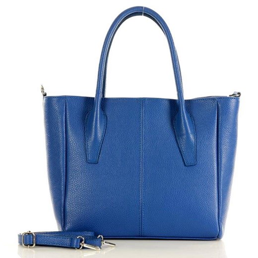 Torebka skórzana shopper big MARCO MAZZINI - niebieski Genuine Leather uniwersalny Verostilo