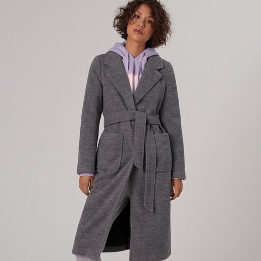 Cropp - Długi płaszcz z wełną - Szary Cropp XS promocyjna cena Cropp