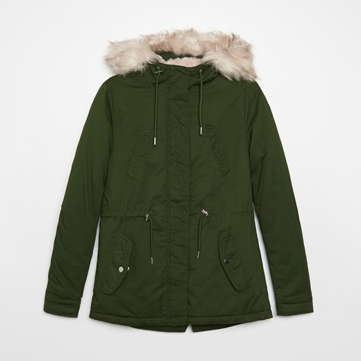 Cropp - Bawełniana parka z podszewką ze sztucznego futra - Khaki Cropp M wyprzedaż Cropp