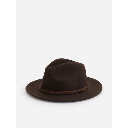 Reserved - Wełniany kapelusz z dekoracyjnym paskiem - Brązowy Reserved M Reserved
