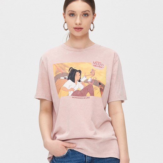 Cropp - Koszulka z nadrukiem Mulan - Różowy Cropp M Cropp