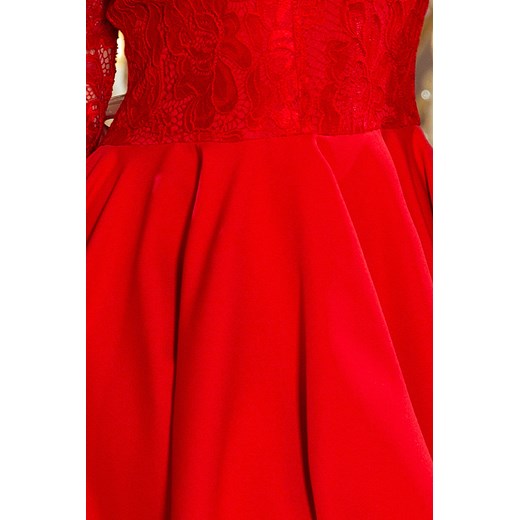 Moda Dla Ciebie sukienka czerwona elegancka z długim rękawem 