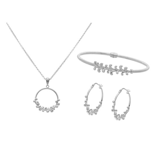 srebrny komplet biżuterii - kolczyki, bransoletka i naszyjnik Irbis.style Uniwersalny irbis.style