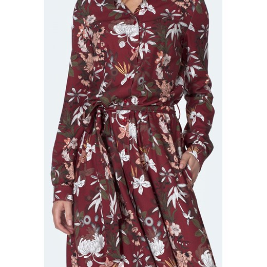 Bordowa sukienka maxi w kwiaty - S158 Nife XL (42) Świat Bielizny