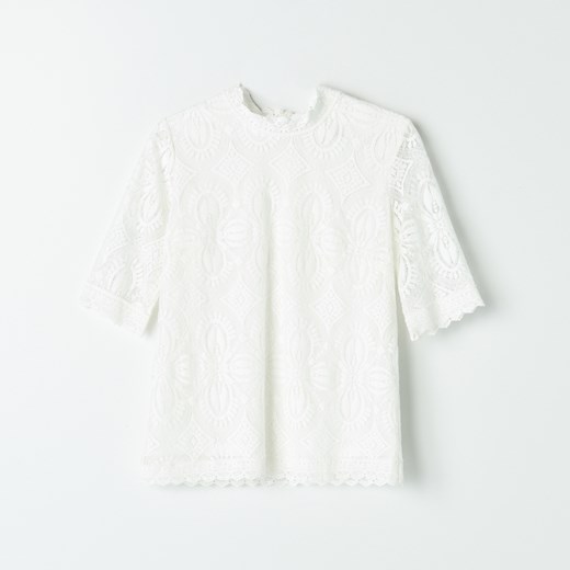 Mohito - Bawełniana bluzka z koronkowym zdobieniem - Kremowy Mohito L Mohito