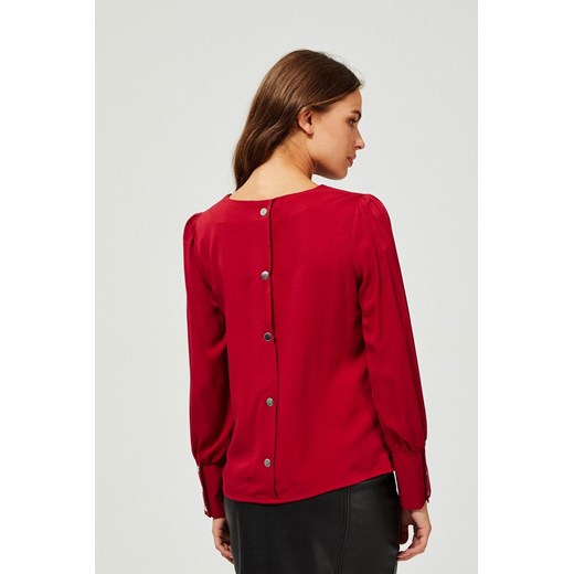 Czerwona bluzka damska Moodo.pl z okrągłym dekoltem elegancka jesienna bawełniana z długim rękawem 