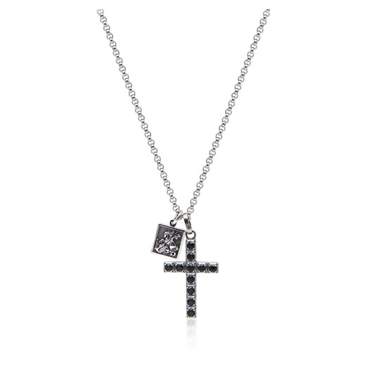 Men's Silver Necklace with Black Cross and Saint George and The Dragon Pendant Nialaya 21 showroom.pl
