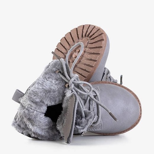 Buty zimowe dziecięce Royalfashion.pl szare sznurowane 