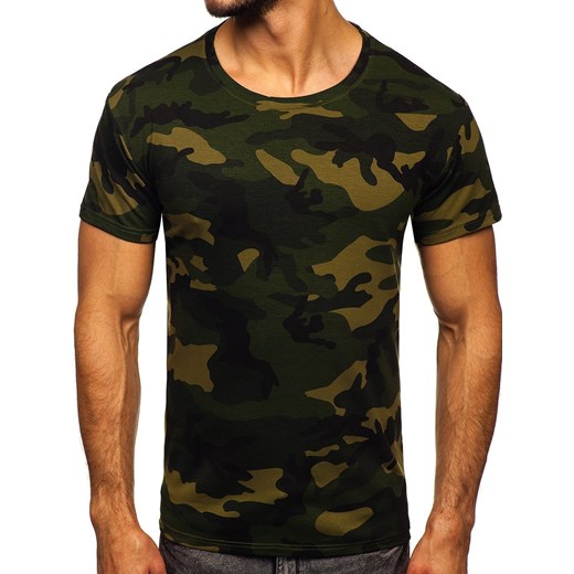 T-shirt męski Denley zielony z krótkim rękawem w militarnym stylu 