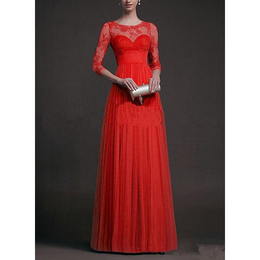Sukienka czerwona Sandbella maxi z długim rękawem 