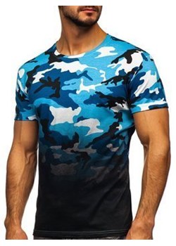 Błękitny t-shirt męski z nadrukiem moro Denley S808 ze sklepu Denley w kategorii T-shirty męskie - zdjęcie 100069898