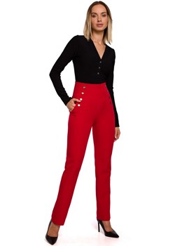M530 Spodnie z wyskoim stanem i ozdobnymi napami - czerwone ze sklepu Świat Bielizny w kategorii Spodnie damskie - zdjęcie 100204027