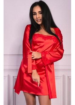 Jacqueline Red LC 90249 czerwony satynowy trzycześciowy komplet, Kolor czerwony, Rozmiar S/M, LivCo Corsetti Fashion ze sklepu Intymna w kategorii Szlafroki damskie - zdjęcie 100283918