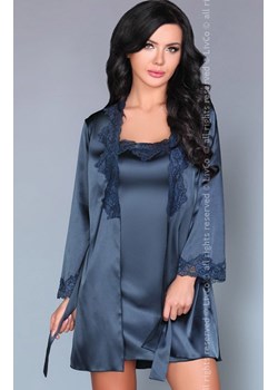 Jacqueline Navy Blue LC 90249 satynowy niebieski trzyczęściowy komplet, Kolor niebieski, Rozmiar S/M, LivCo Corsetti Fashion ze sklepu Intymna w kategorii Komplety bielizny damskiej - zdjęcie 100284146
