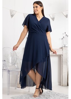 Sukienka wieczorowa z dłuższym tyłem szyfonowa MONIKA granatowa ze sklepu karko.pl w kategorii Sukienki - zdjęcie 100817258