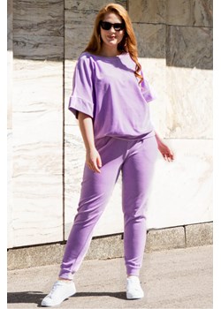 Komplet dresowy welurowy KASIA spodnie i bluza liliowy ze sklepu karko.pl w kategorii Dresy damskie - zdjęcie 100969059
