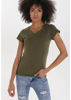 Ciemnozielony T-shirt Delolle ze sklepu Born2be Odzież w kategorii Bluzki damskie - zdjęcie 102794427