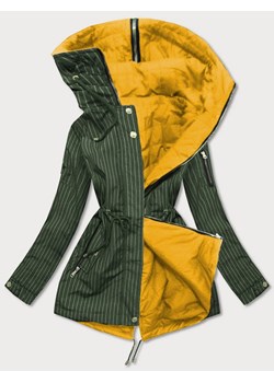 Dwustronna kurtka z kapturem w paski khaki-żółta (w659big) ze sklepu goodlookin.pl w kategorii Kurtki damskie - zdjęcie 102972869