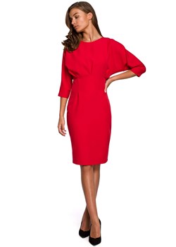 S242 Sukienka z zaszewkami i kimonowymi rękawami - czerwona ze sklepu Świat Bielizny w kategorii Sukienki - zdjęcie 103955395