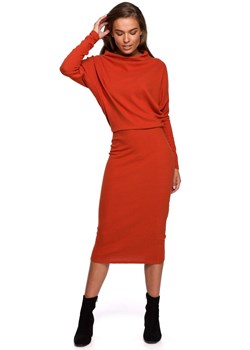 S245 Sukienka z drapowanym dekoltem - ruda ze sklepu Świat Bielizny w kategorii Sukienki - zdjęcie 103955429