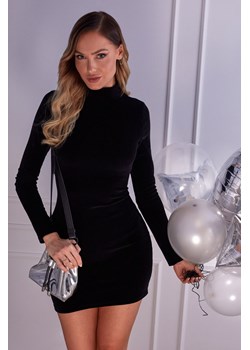 M558 Welurowa Sukienka Mini Ze Stójką - czarna ze sklepu Świat Bielizny w kategorii Sukienki - zdjęcie 104068448