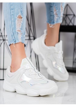 Buty sportowe damskie białe CzasNaButy bez wzorów płaskie sznurowane 