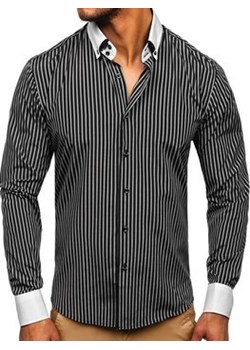 Koszula męska elegancka w paski z długim rękawem czarna Bolf 0909 ze sklepu Denley w kategorii Koszule męskie - zdjęcie 105135886