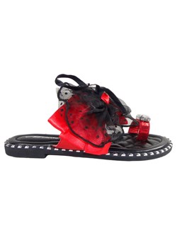 Klapki damskie czarne buty z czerwoną wstążką ze sklepu Kokietki w kategorii Klapki damskie - zdjęcie 106048166