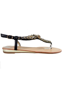 Czarne płaskie sandały damskie z cyrkoniami buty ze sklepu Kokietki w kategorii Sandały damskie - zdjęcie 106048606