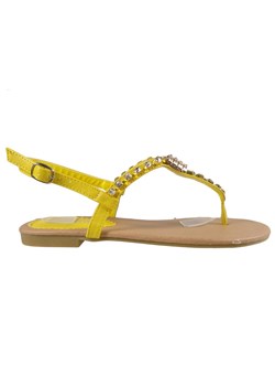 Żółte sandały z cyrkoniami płaskie buty damskie ze sklepu Kokietki w kategorii Sandały damskie - zdjęcie 106048688