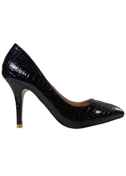 Czarne szpilki damskie struktura wężowa buty damskie ze sklepu Kokietki w kategorii Czółenka - zdjęcie 106049217