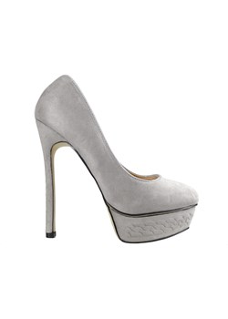 Szare szpilki na platformie zamszowe buty damskie ze sklepu Kokietki w kategorii Czółenka - zdjęcie 106049426