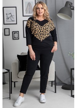 Komplet bluza i spodnie dresowy z wstawką z panterki PANAMA czarny ze sklepu karko.pl w kategorii Dresy damskie - zdjęcie 106257648