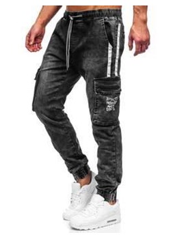 Czarne spodnie jeansowe joggery bojówki męskie Denley TF054 ze sklepu Denley w kategorii Jeansy męskie - zdjęcie 106305285