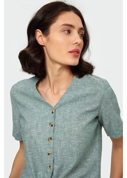 Lniana bluzka z wiązaniem z przodu, zapinana na guziki ze sklepu Greenpoint.pl w kategorii Bluzki damskie - zdjęcie 107564479