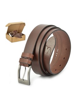 Pasek skórzany STYLION w pudełku - brązowy ST30-1 - szer.3cm ze sklepu Stylion w kategorii Paski męskie - zdjęcie 107784057