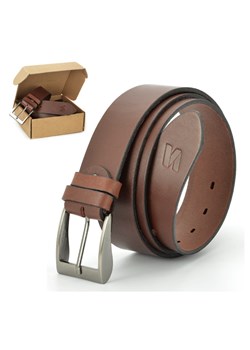 Pasek skórzany STYLION w pudełku - brązowy ST40-1 - szer.4cm ze sklepu Stylion w kategorii Paski męskie - zdjęcie 107784059