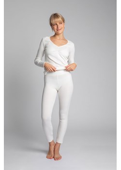 LA035 Bawełniane legginsy z dzianiny prążkowanej - ecru ze sklepu Świat Bielizny w kategorii Spodnie damskie - zdjęcie 108607095