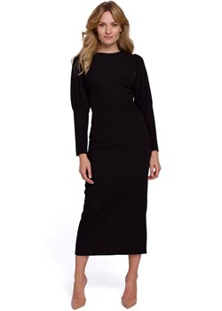 K079 Sukienka midi z wysokimi mankietami - czarna ze sklepu Świat Bielizny w kategorii Sukienki - zdjęcie 108774176